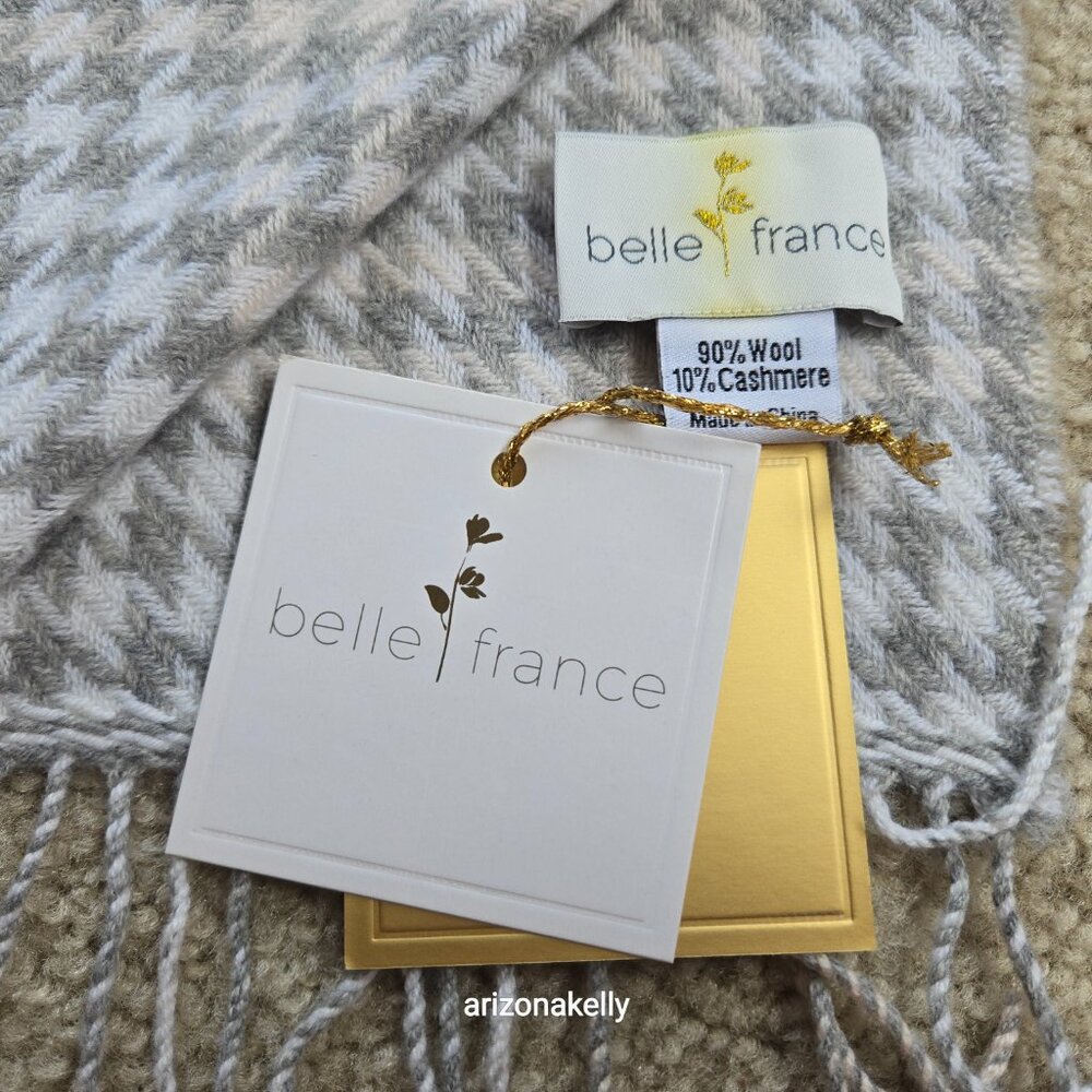 NWT Wool & Cashmere Houndstooth Scarf Belle France - Picture 5 of 8